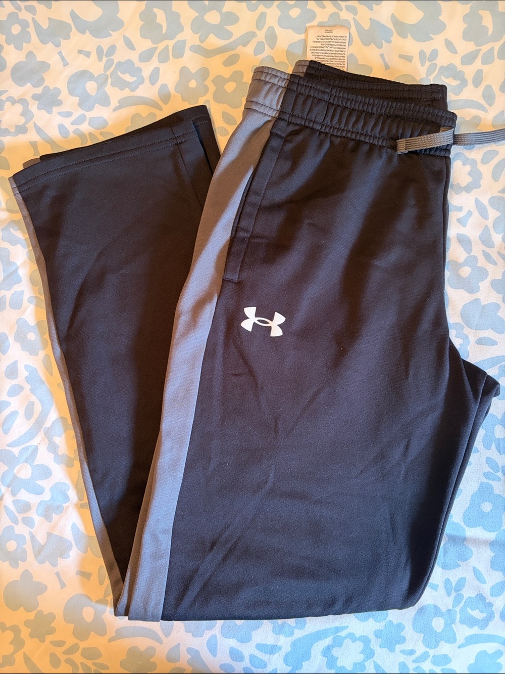 Under Armour Black Track Pants with Gray Side Stripe